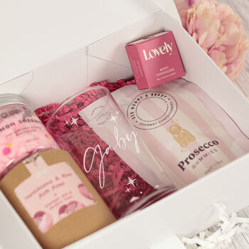 Personalised Highball Glass Pink Pamper Gift Box Hamper, 4 of 8