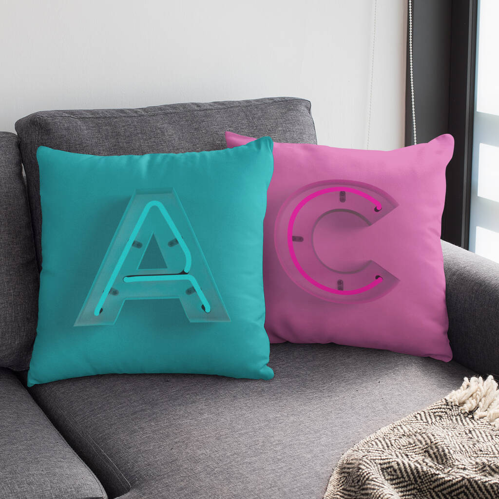 Personalised Neon Sign Letter Cushion By MBT Studio