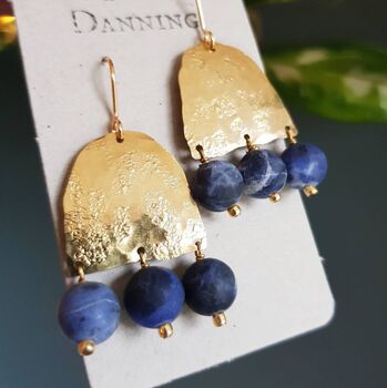 'Titans Astrape' Sodalite And Ethical Brass Earrings, 3 of 4