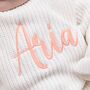 Spring Baby Name White Embroidered Personalised Cardigan, Perfect Baby Shower Or New Baby Gift, thumbnail 12 of 12