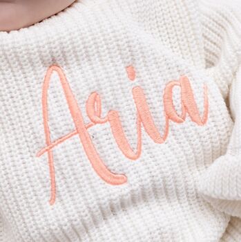 Spring Baby Name White Embroidered Personalised Cardigan, Perfect Baby Shower Or New Baby Gift, 12 of 12