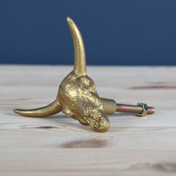 Gold Tone Buffalo Skull Drawer Knob, Handle, 2 of 2