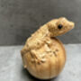 Hand Carved Wooden Gecko On Egg Ornament Figurine Gift, thumbnail 8 of 12