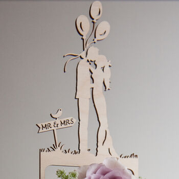 Bride And Groom Balloons Wooden Cake Topper, 3 of 4