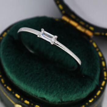Single Baguette Clear Cz Ring In Sterling Silver, 3 of 12