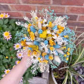 Blue And Yellow Dried Flower Bouquet With Daisies, 6 of 7