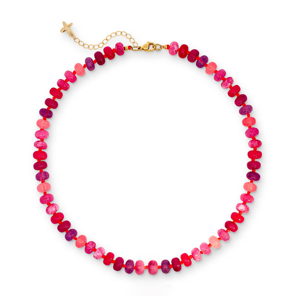 Pink Mixed Jade Stone Natural Beaded Charm Necklace