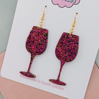 Wine Glass Glitter Earrings, 4 of 4