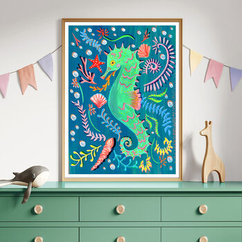 Seahorse Colourful Ocean Nursery Print, 3 of 9