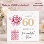 Mum 60th Birthday Card Pink Foil Balloon Personalised Hearts Mam Mom Mummy Sparkly Gems + Gift Set Option, thumbnail 2 of 2