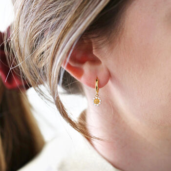 Daisy Charm Huggie Hoop Earrings In Gold Plating, 3 of 5