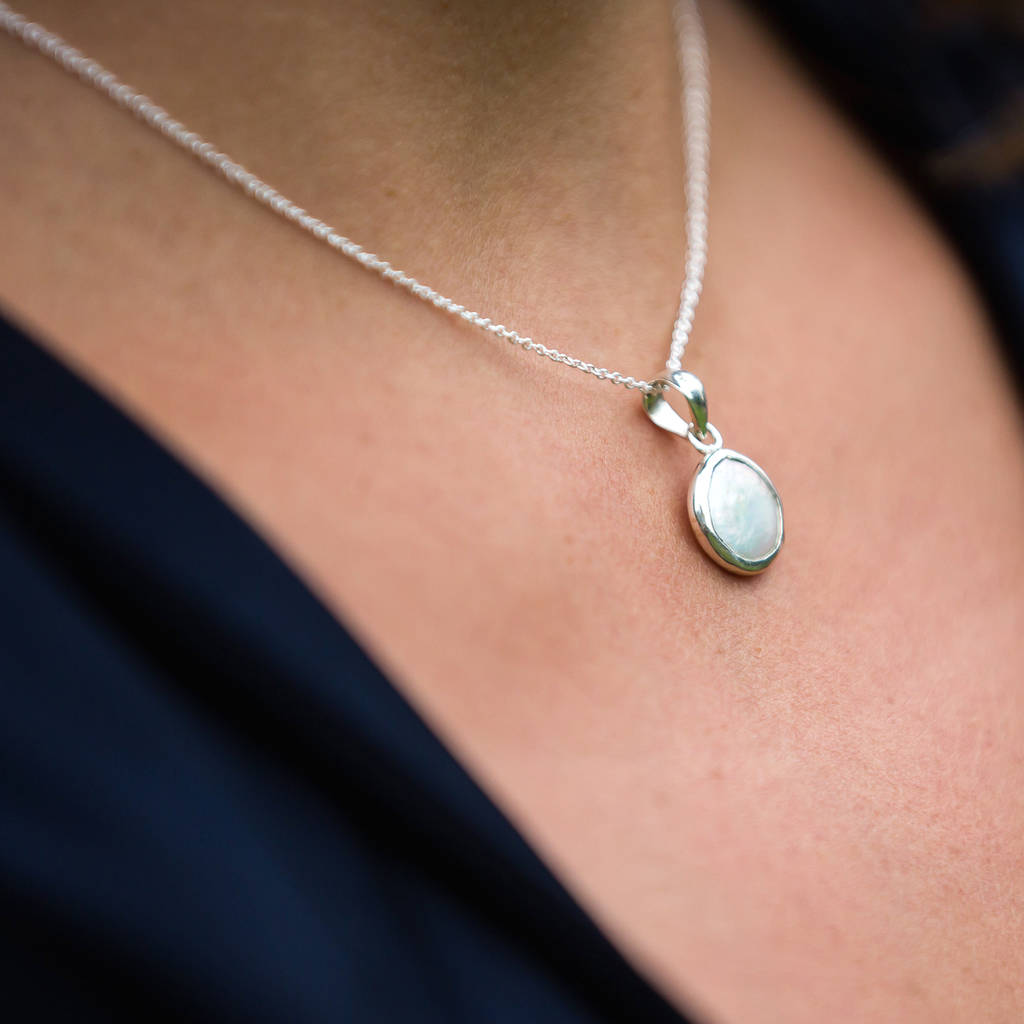 Coin Pearl In Silver Surround Pendant Necklace By Tiger Lily Jewellery