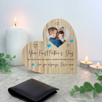 Personalised First Father's Day Wooden Freestanding Heart, 2 of 4