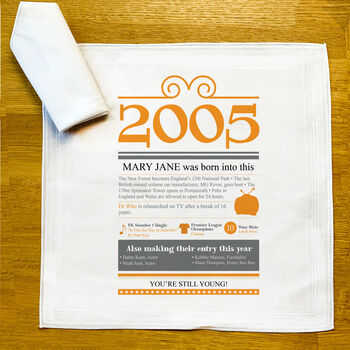 Personalised 21st Birthday Gift 2005 Handkerchief Pair, 6 of 9