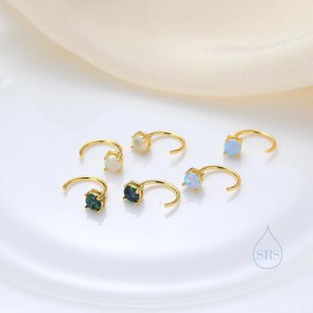Black Opal Huggie Hoop Earrings In Sterling Silver, 9 of 11