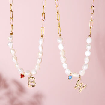 Birthstone And Personalised Initial Pearl Necklace, 10 of 10