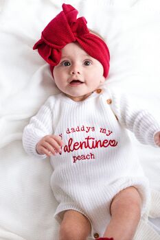 My Daddy's My Valentine Embroidered Personalised Knitted New Baby Romper, 2 of 11