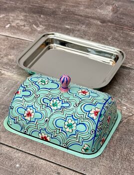 Handpainted Turquoise Butter Dish, 2 of 5