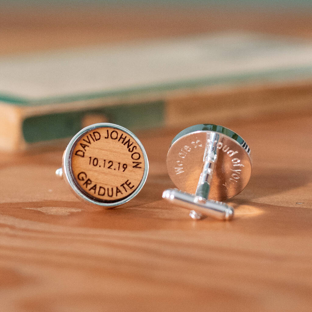 Personalised Wooden Graduation Cufflinks By The Drifting Bear Co