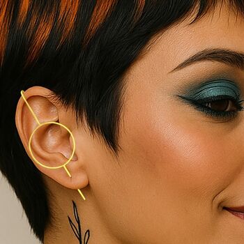Circle Ear Climber Gold Plated Silver Earrings, 2 of 6