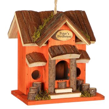 Sunset Lodge Personalised Orange Wooden Bird House, 3 of 8