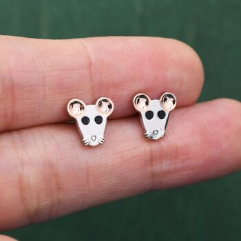 Mouse Head Stud Earrings In Sterling Silver, 5 of 12