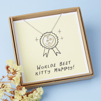 Worlds Best Kitty Mummy Heart Paw Print Necklace, 4 of 7