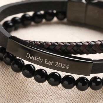 Personalised Onyx Bead Leather Triple Layered Bracelet, 3 of 8