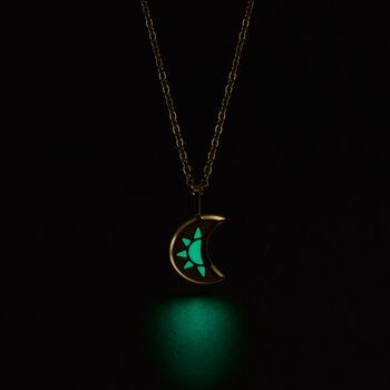 Turquoise Luna Mint Green Glowing Pendant Necklace With Uv Keyring Torch, 5 of 7