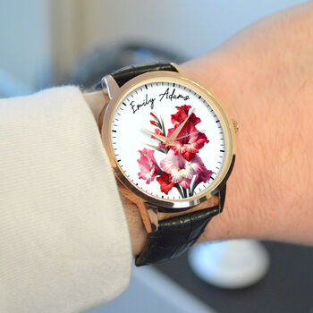 Personalised Wrist Watch With Floral Gladiolus Design, 3 of 3