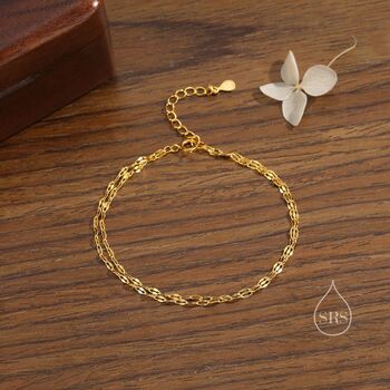 Sterling Silver Double Layer Skinny Disk Chain Bracelet, 3 of 11