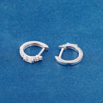 Silver Cz Stone Huggie Earrings, Sparkly Minimalistic Everyday Hoops, Small Hoops, 6 of 7