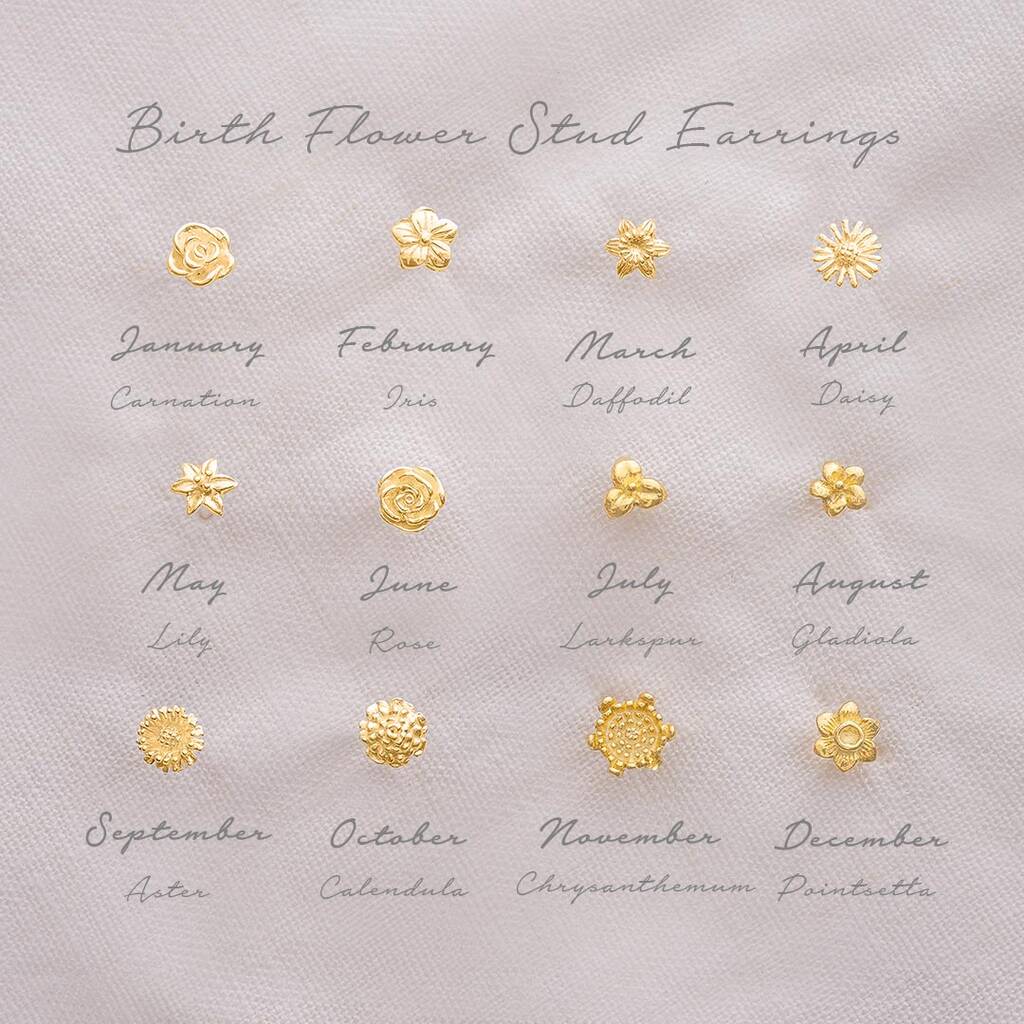 Sterling Silver Birth Flower Stud Earrings