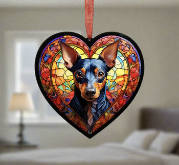 Miniature Pinscher Stained Glass Effect Heart Suncatcher, 5 of 5