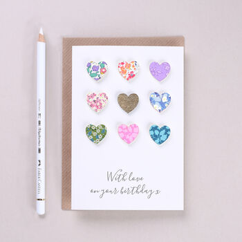 Personalised Mother's Day Liberty Nine Heart Card, 3 of 7