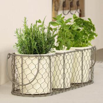 Grey And Cream Three Plant Pots In Basket, 3 of 8