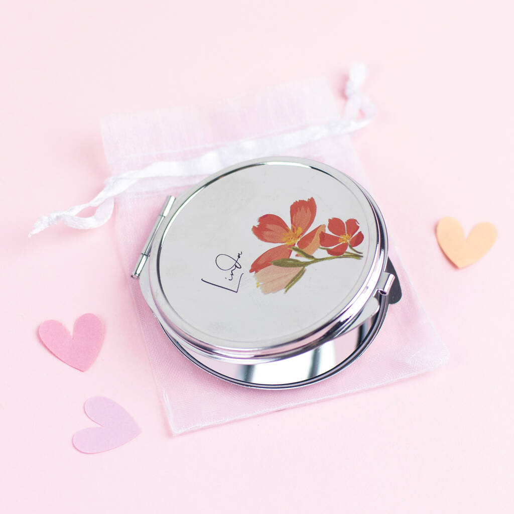 personalised floral pocket mirror gift by funky laser