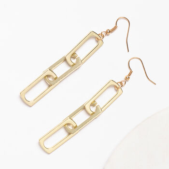 Gold Colour Square Chain Drop Earrings, 3 of 3