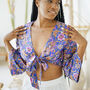 Blue Tie Front Flare Sleeve Top, thumbnail 1 of 4