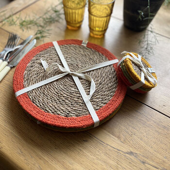 Respiin Set Of Six Seagrass And Jute Coasters Brights, 9 of 11