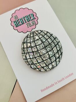 Large Disco Ball Glitter Resin Hair Clip / Retro Party Barrette / Oversized Silver Mirror Resin Slide / New Year's Eve Styling Accessory, 4 of 7