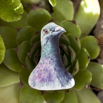Inky Pigeon Eco Wooden Pin Brooch, 7 of 8