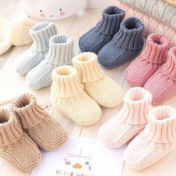 Toffee Moon Fudge Knitted Baby Booties, 5 of 12