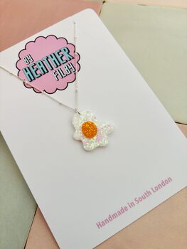 Fried Egg Glitter Charm Necklace / Brunch Lover Gift / Fun Food Jewellery / Handmade Accessories, 6 of 9