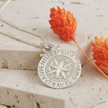 Travel Safe Compass St Christopher Silver Necklace, 8 of 12