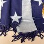 Cashmere Blend Star Scarf In Navy Blue And Grey, thumbnail 3 of 3