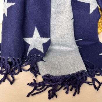 Cashmere Blend Star Scarf In Navy Blue And Grey, 3 of 3