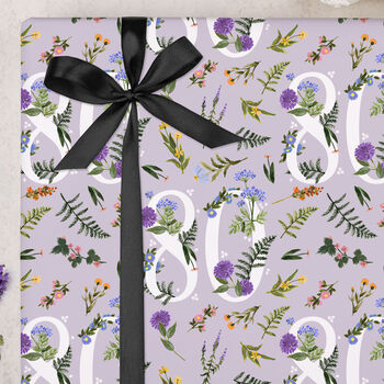 Three Sheets Of Floral 80th Birthday Wrapping Paper, 2 of 2