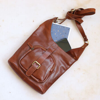 Leather Crossbody Pocket Bag, Tan, 3 of 6