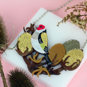 Goldfinch And Teasel Statement Necklace, 3 of 5